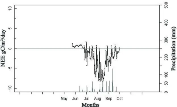 Figure 3.  The growing-season average values (±SD) of NEE for the six crop types, including beet (Day of Year (DOY) ca.