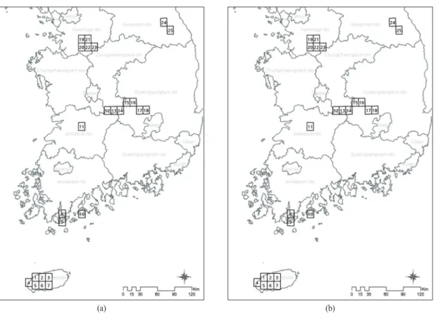 Figure 2.  Location of (a) selected 1/25,000 index and (b) selected representative mountain