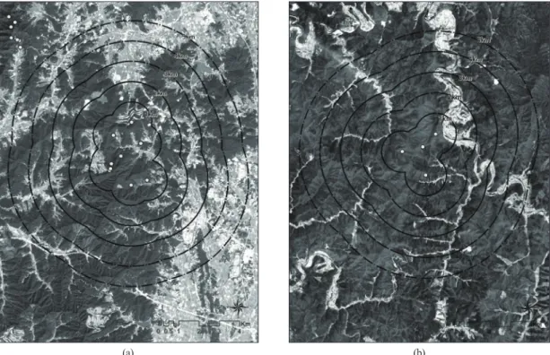 Figure 3.  Example of searching target area. (a) Mt. Chilhyen, Small scale forest, (b) Mt