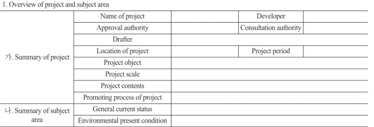 Table 3.  The present documentation regulation of simple statement 1. Overview of project and subject area