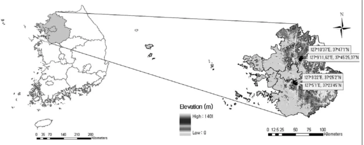 Fig. 1.  Study Area: The capital area of South Korea Table 1.  The characteristics of selected sites and capital area