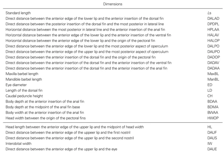 Table 2. Dimensions of the morphometric characteristics used in this study*