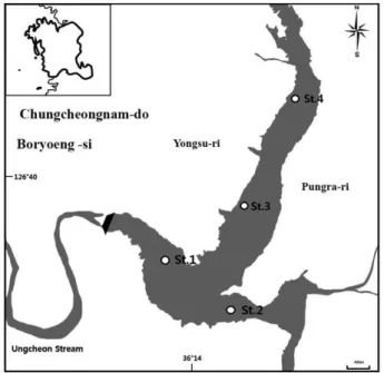 Fig. 1. Map showing the study sites in the Boryeong Reservoir.