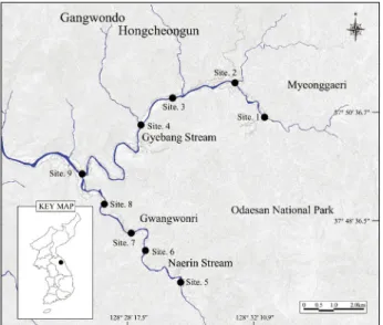 Fig. 1. Map of the study sites in Gyebang Stream and Naerin  Stream in South Korea.