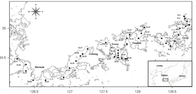 Fig. 1. Map showing the study site in the southern coastal waters of Korea.