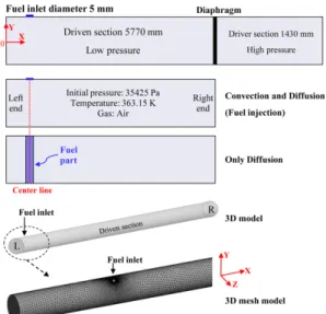 Fig. 1. The schematic diagram of the shock tube and  the 3D model of driven section.