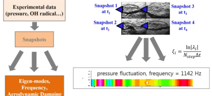 Fig. 2. Procedures for application of dynamic mode decomposition (DMD). 그리고 T는 음향진동주기를 의미한다