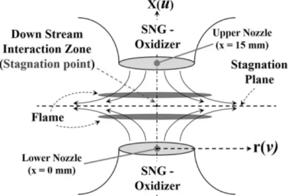 Fig. 2. Schematic diagram of interaction SNG/air pre- pre-mixed counterflow flame.