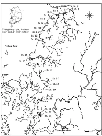 Fig. 1.   Map showing the sampling sites for this study. See the Ta- Ta-ble 1 for Site number.