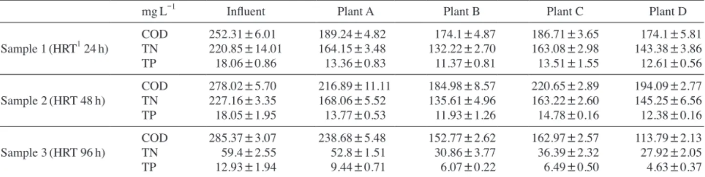 Fig. 2. Average removal efficiencies of the pilot plant.