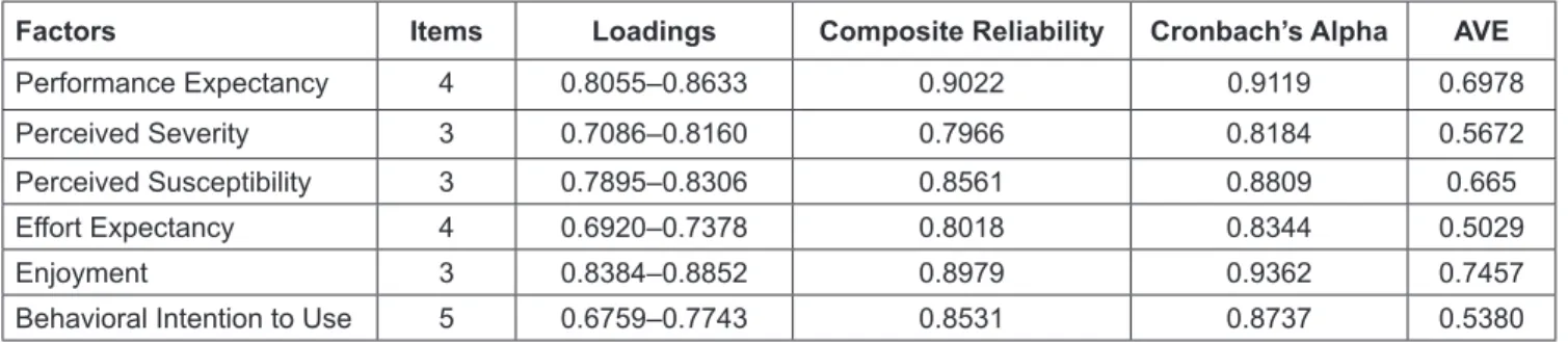 Table 1: Summary Indicators of the Measurement Model