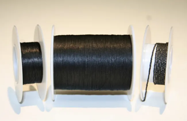 Figure 11. Product of carbon nanotube yarns by Nanocomp Technologies 18) . 하였다 23) .  제조된  섬유는  이중벽  탄소나노튜브를  이용한  경량의  초고강도  소재이기  때문에  향후  우 주항공  분야,  수송기기,  방탄복,  스포츠  분야  등  다 양한 분야에서 적용이 가능할 것이라고 예상된다