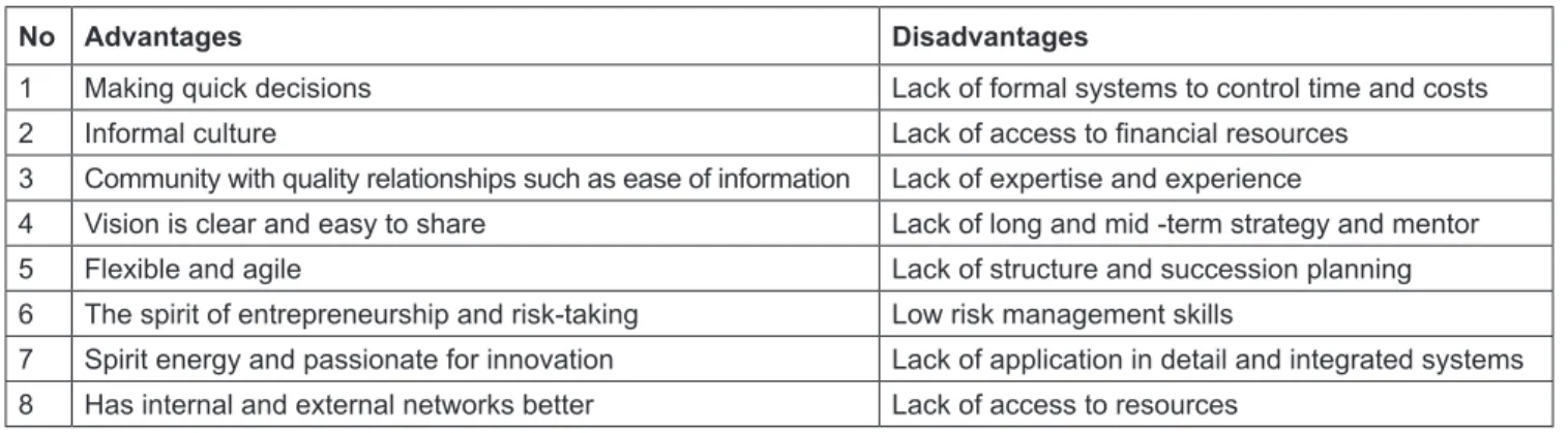Table 1: Advantages and Disadvantages of Small Businesses to Innovate
