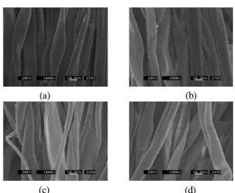 Fig.  2.  SEM  morphology  of  cotton  yarns  treated  with  NaOH  after  Cellusoft-L  treatment(3wt%,  50℃,  60min); 