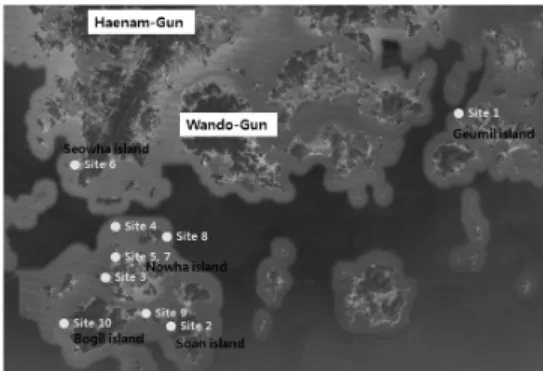 Fig. 1. Map of sampling sites in Korea.