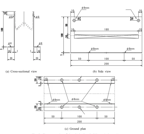 Fig. 7. Charge container fixing device-length 200mm (unit: mm).