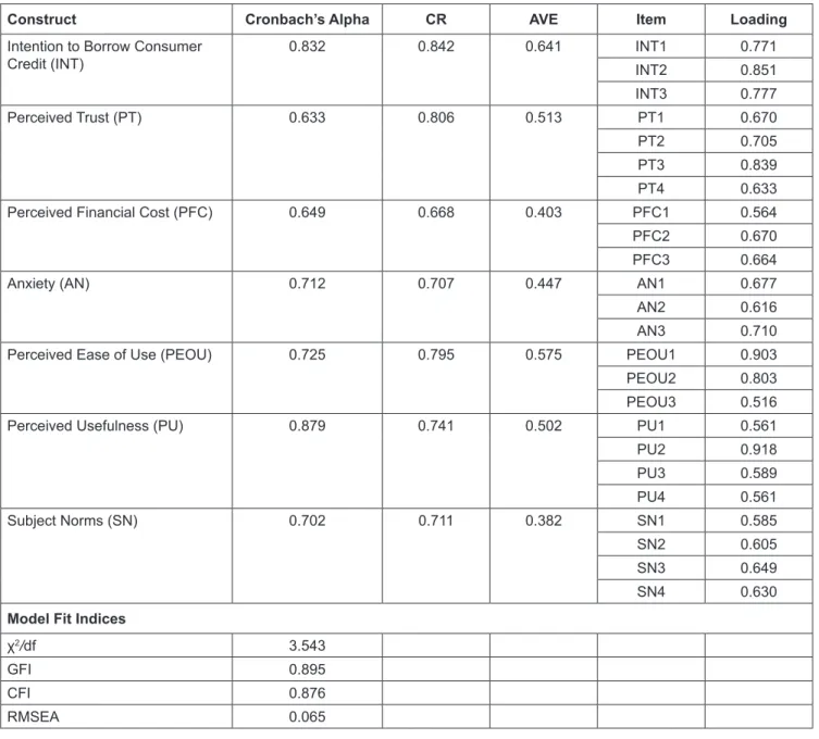 Table 2:  Reliability, Validity, Convergence of the Measurement Instruments