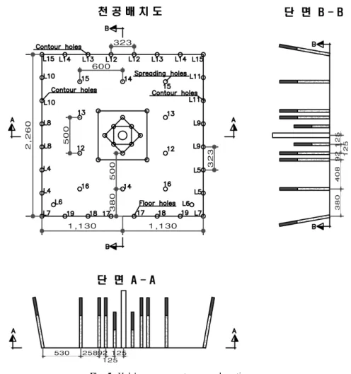 Fig. 6. Detailed map of the cut and charges.