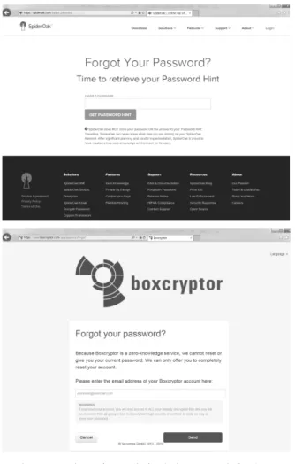 그림 1. 보안  클라우드에서  비밀번호  분실시  경고문 Fig 1. Warning  Messages  in  Resettig  Password