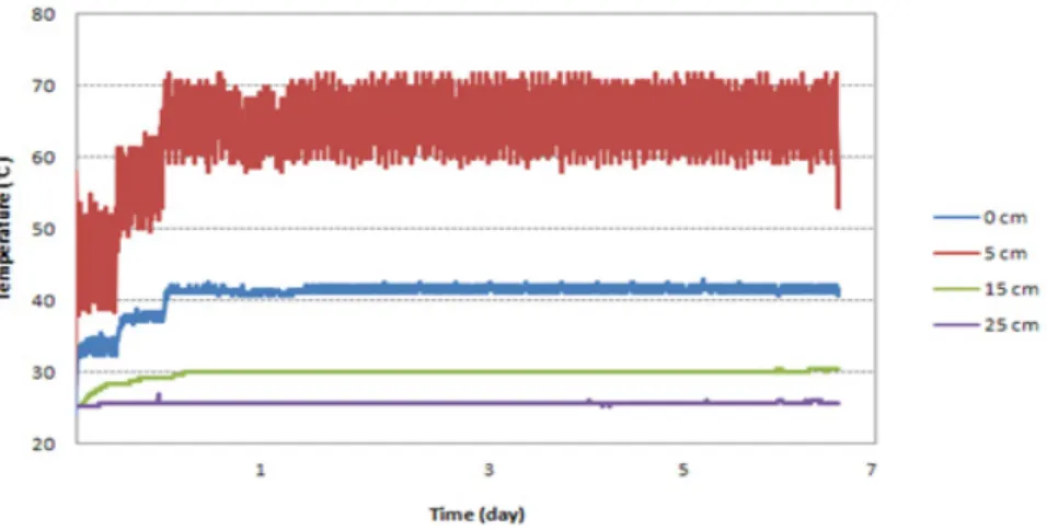 Fig.  1.  Daily  temperature  changes  of  the  dried  USGA  green  sand  in  lab. 