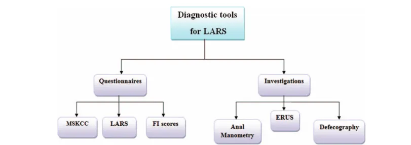 Figure 1: Diagnosis of low anterior resection syndrome. ERUS: Endorectal ultrasound; FI: Fecal incontinence; LARS: Low anterior resection syndrome score; MSKCC: Memorial Sloan Kettering Cancer Center.