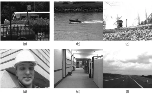 그림 2. 테스트 잡음 동영상(   ). (a) bus, (b) coastguard, (c) flower, (d) foreman, (e) hall, (f) highway.