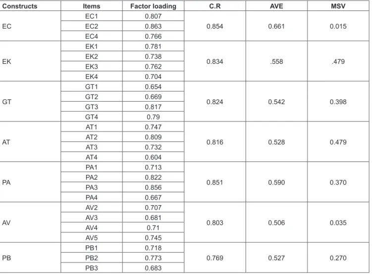 Table 4: Construct Validity Measurements