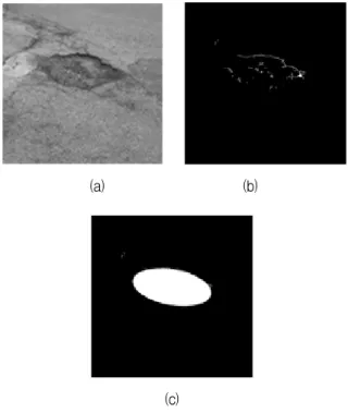 Fig. 1. (a)  Original  image,  (b)  Thinning,  (c)  Elliptic  fitting.