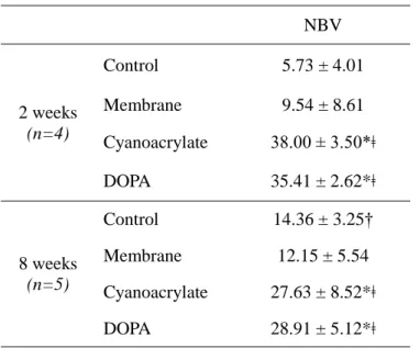Table 1.  Mean ± SD values of NBV measured by micro-CT grey value 