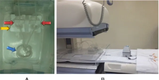 Fig. 3. A: Modeling of the dynamic kidney phantom system: The  arrows represent the flow of radioactive isotopes