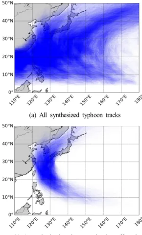 Fig.  2.  Synthesized  typhoon  tracks  generated  from  TCRM.