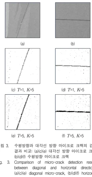 Fig. 3. Comparison  of  micro-crack  detection  results  between  diagonal  and  horizontal  directions: 