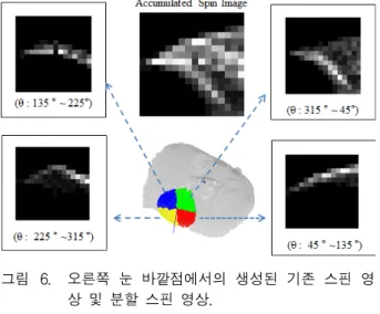 Fig. 6. Conventional  spin  image  at  the  right  eye  outer  corner  and  corresponding  angular  partitioned  spin  images.