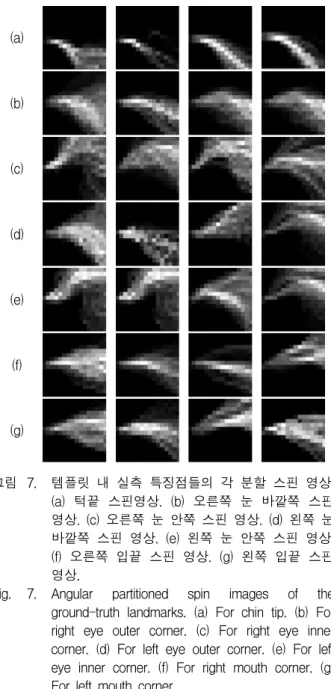 Fig. 7. Angular  partitioned  spin  images  of  the  ground-truth  landmarks.  (a)  For  chin  tip