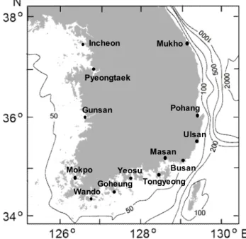Fig.  1.  Bathymetric  map  and  observation  station  of  study  area. 