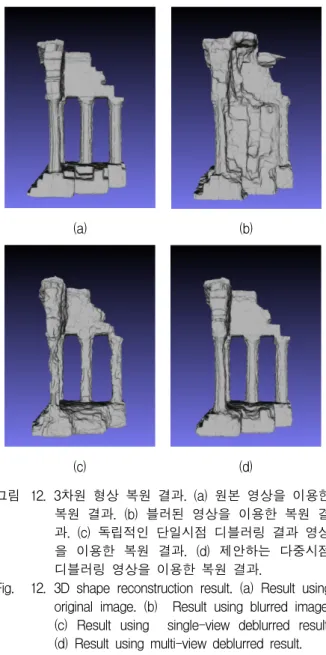 Fig. 12. 3D  shape  reconstruction  result.  (a)  Result  using  original  image.  (b)    Result  using  blurred  image
