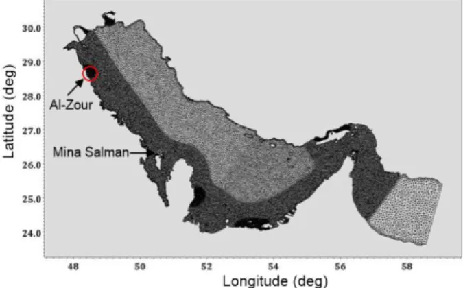 Fig.  3.  Comparison  between  simulated  and  measured  water  level  at  Mina  Salman  in  Bahrain.