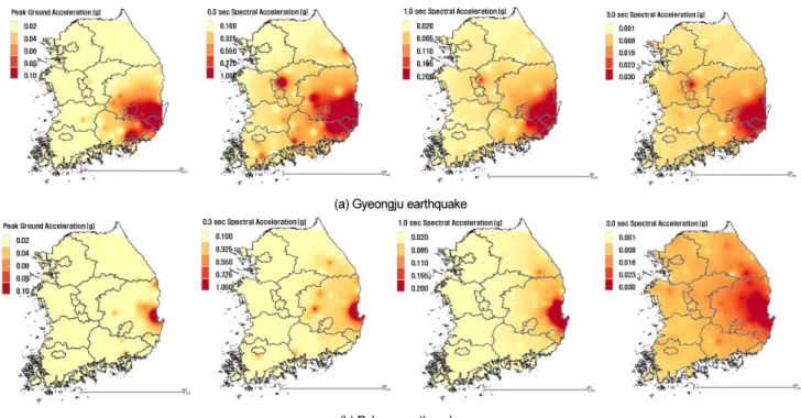 Fig. 4.  Peak ground acceleration and spectral acceleration map