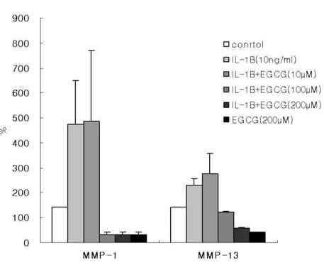 Figure  6.  Effect  of  EGCG  on  IL-1 β-induced  expression  of  MMP-1  and  MMP-13  in  human IVD cells