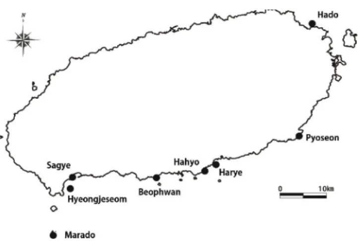 Fig.  1.  A  map  showing  at  study  sites  in  Jeju  Island,  Korea.