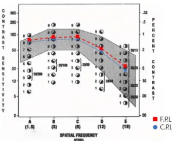 Fig. 5. Rate of increase of contrast sensitivity between free- free-form progressive lens and conventional progressive lens