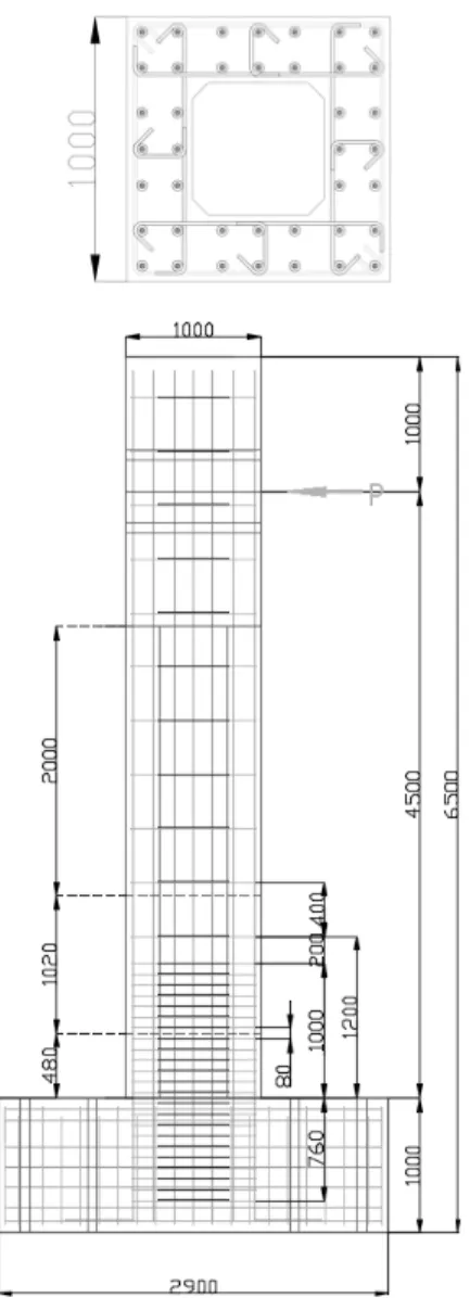 Fig. 3.  Hollow precast segmental column specimen S-PRHT-80  (Unit: mm)교각의 각 세그먼트는 공장에서 매치 캐스팅으로 제작되며, 축방향 철근이 나중에 삽입되는 위치에 쉬스(sheath)를 미리 배치한다