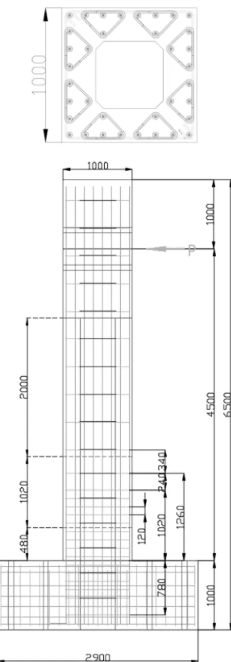 Fig. 4.  Hollow precast segmental column specimen S-PRHT-120  (Unit: mm)