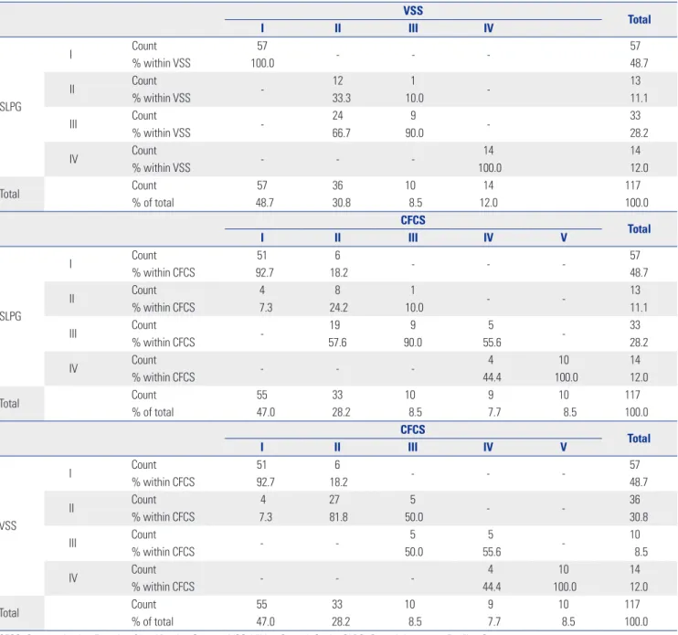 Table 2.  Cross-Tabulation Results among the VSS, CFCS, and SLPG