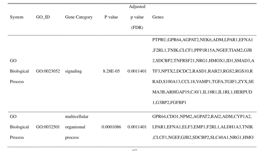 Table  4.  Analysis of  genes  that  were  differentially  expressed  between  PTMC  with lateral  neck-node  metastasis  and  PTMC  without node metastasis, according to gene ontology 