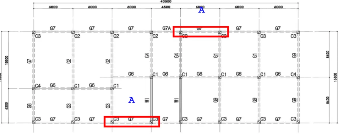 Fig. 11.  Construction plan and location of steel braced frame (A)