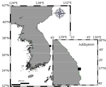Fig.  1.  Study  sites  at  Jukbyeon  in  the  east  coast  of  Korea.