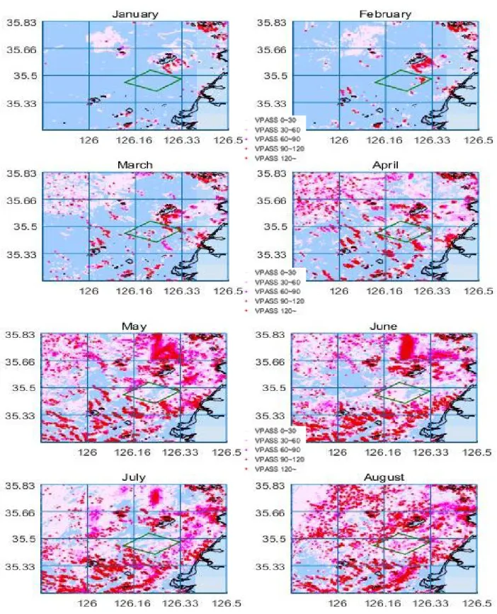 Fig.  A-1.  Trajectories  of  the  vessels  engaged  in  fishing  at  study  area  from  January  to  August