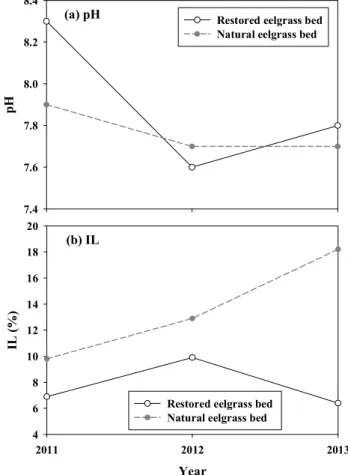 Fig.  10.  Grain  size  distribution  in  restored  eelgrass  bed  and  natural  eelgrass  bed