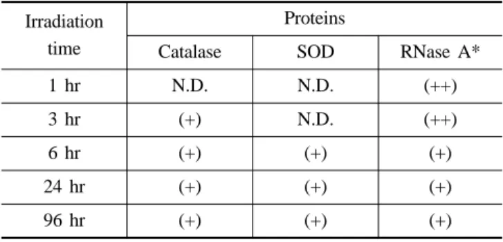 Table 3. The protecting effect of 80% UV-A protecting lens on the denaturation of proteins by UV-A